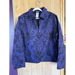 Disney Jacket Medium Purple Black Haunted Mansion Wallpaper Damask Zip Up NWT